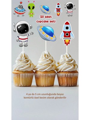 Uzay Temalı Cupcake Süsü Pasta Süsü Doğum Günü Süsü 20'li