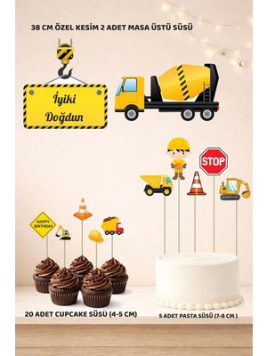 Inşaat Malzemeleri Doğum Günü Süsü Seti - Pasta Süsü, Cupcake Süsü, Pano Masa Üstü Süsü