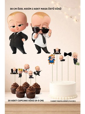 Patron Bebek Bos Baby Temalı Doğum Günü Süsü Seti - Pasta Süsü, Cupcake Süsü, Pano