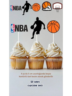 Basketbol Temalı Konsept Kürdanlı Cupcake Süsü Doğum Günü Süsü *20'li Kalın Kağıt