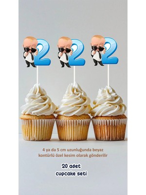 Patron Bebek 2 Yaş Temalı Konsept Kürdanlı Cupcake Süsü Doğum Günü Süsü *20'li Kalın Kağıt