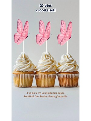Kelebek Temalı Konsept Kürdanlı Cupcake Süsü Doğum Günü Süsü *20'li Kalın Kağıt