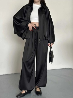 Vess Moda Saten Oversize Kalıp Ceket ve Pantolon Ikili Takım