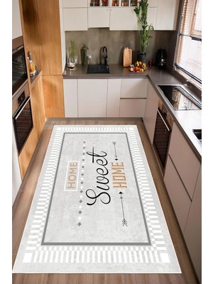 Pelura Halı Home Sweet Home Yazılı Baskılı Kaymaz Yıkanabilir Mutfak Halısı Yolluk