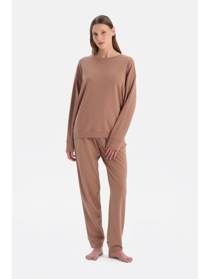 Dagi Sütlü Kahve Bisiklet Yaka Jogger Paça Celliant Pijama Takımı