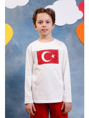 Perendi Erkek Çocuk Türk Bayrak Baskılı Uzun Kollu Tişört