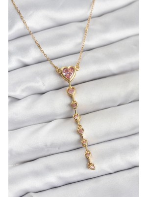 Marsilyan 316L Çelik Zincir Gold Renk Pembe Kalp Kadın Kolye - TJ-BKO10820