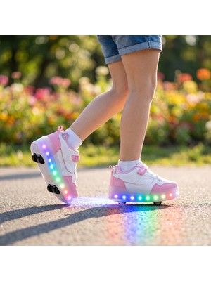 Rocky Glow Pembe Işıklı Patenli Ayakkabı Çocuk LED Tekerlekli Spor Ayakkabı USB Şarjlı Ortopedik Sneaker