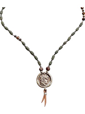 Vincent The Unique - Antik Jade Lapis Bronz Roma Paralı Gümüş Erkek Kolye MEY2411027