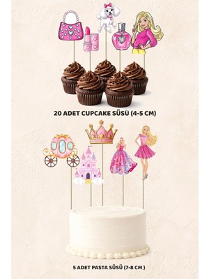 Barbie Konsept 5 Adet Pasta 20 Adet Cupcake Mini Set Doğum Günü Pasta Süsü
