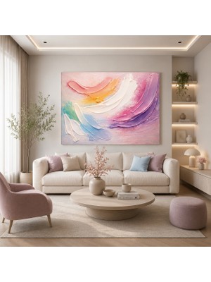 Gaagart Tekli Yatay Kanvas Tablo Dijital Baskı Lila Pembe Soft Fırça Darbeleri