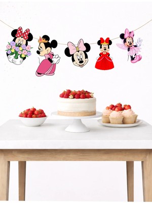 Minnie Mouse Temalı Banner Parti ve Doğum Günü Süsü 5 Figür