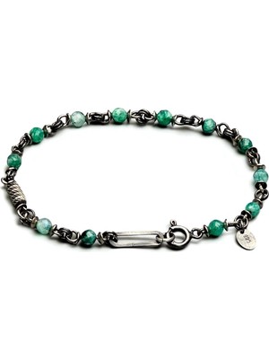 Quavo Oxide Silver & Green Aventurin - Erkek Bileklik MEY2412041