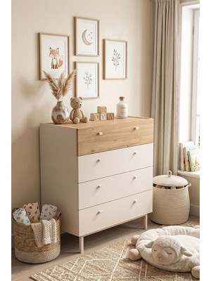 Robin Home Robinhome Bebek Odası Çocuk Odası Geniş Şifonyer 4 Çekmeceli Ahşap Ayaklı