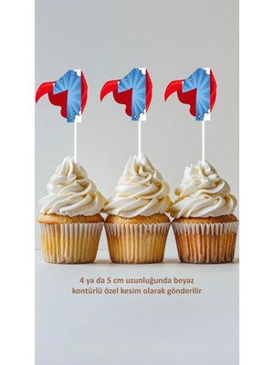 Süperman 1 Yaş Temalı Konsept Kürdanlı Cupcake Süsü Doğum Günü Süsü *20'li Kalın Kağıt