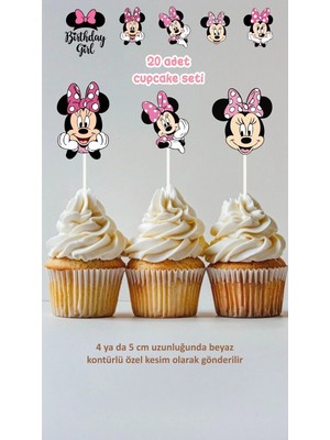 Minnie Mouse Cupcake Süsü Doğum Günü Pasta Süsü Doğum Günü Süsü 20 Adet