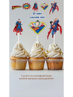 Superman Temalı Cupcake Süsü Pasta Süsü Doğum Günü Süsü 20'li
