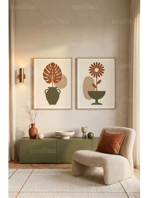 Tontilika Minimalist Doğa ve Geometrik Formlar 2'li Ahşap Çerçeveli Tablo Seti