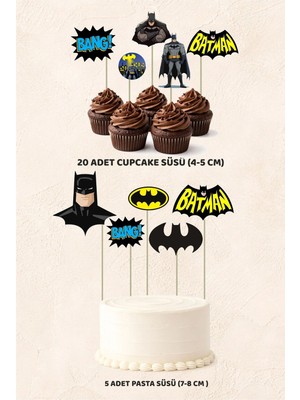 Batman Konsept 5 Adet Pasta 20 Adet Cupcake Mini Set Doğum Günü Pasta Süsü