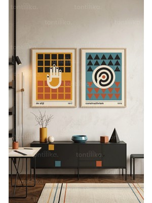 Tontilika Minimalist Geometri 2'li Ahşap Çerçeveli Tablo Seti