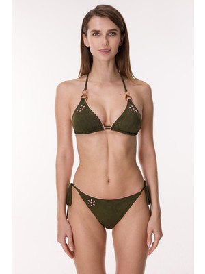Ayyıldız 6517 Haki Taş Işlemeli Üçgen Bikini Takımı