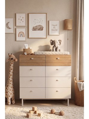Robin Home Robinhome Bebek Odası Çocuk Odası Geniş Şifonyer 8 Çekmeceli Ahşap Ayaklı