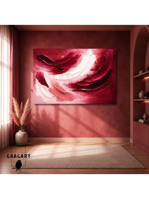Gaagart Tekli Yatay Kanvas Tablo Dijital Baskı Koyu Bordo Soyut Fırça Darbeleri