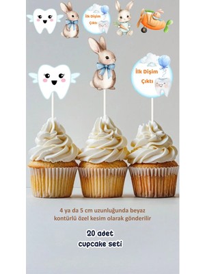 Ilk Dişim Çıktı Erkek Konsept Kürdanlı Cupcake Süsü Doğum Günü Süsü *20'li Kalın Kağıt