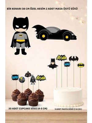 Batman Doğum Günü Süsü Seti - Pasta Süsü, Cupcake Süsü, Pano Masa Üstü Süsü