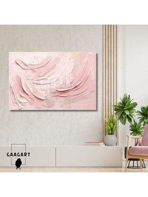 Gaagart Tekli Yatay Kanvas Tablo Dijital Baskı Şeker Pembe Soyut Fırça Darbeleri