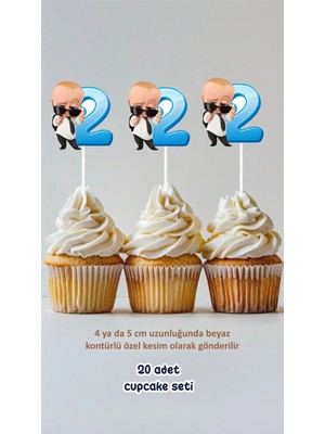Sinek Kupası Tasarım Patron Bebek 2 Yaş Temalı Konsept Kürdanlı Cupcake Süsü Doğum Günü Süsü *20'li Kalın Kağıt
