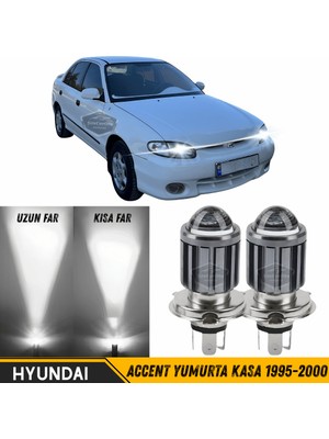 Caralp Hyundai Accent Yumurta Kasa 1995-2000 Uyumlu Mercekli Far Ampulü LED Xenon Beyaz Renk Far Şimşek Etkili Csp LED Lamba Uzun Kısa 2 Adet Takım