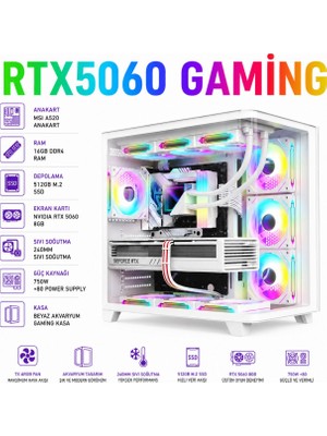 Apphirex Penta W56 Ryzen 7 5700X | 16GB Ram | 512GB M.2 SSD | RTX5060 8gb | Sıvı Soğutmalı Beyaz Masaüstü Oyun Bilgisayarı