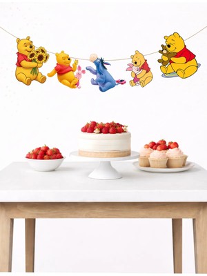 Sinek Kupası Tasarım Ayı Winnie The Pooh Temalı Banner Parti ve Doğum Günü Süsü 5 Figür