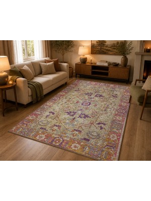 Hoom Rugs Arkaik Plz 04 Eflatun Etnik Renkli Vintage Makine Halısı