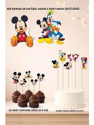 Sinek Kupası Tasarım Mickey Mouse Doğum Günü Süsü Seti - Pasta Süsü, Cupcake Süsü, Pano Masa Üstü Süsü