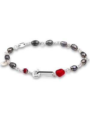 Pearl & Coral & Silver - Inci Mercan Gümüş Erkek Bileklik MEY2412025