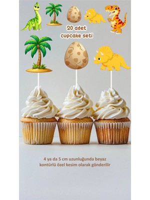 Sinek Kupası Tasarım Dinozor Temalı Cupcake Süsü Pasta Süsü Doğum Günü Süsü 20'li