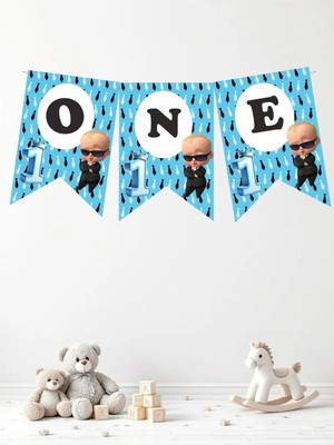 Sinek Kupası Tasarım Patron Bebek Boss Baby Temalı One Yazılı Doğum Günü Partisi Yazı Banner