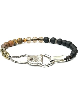 Rafaél - Smoke Quartz Onyx Antika Kelepçe Erkek Bileklik MEY2412061
