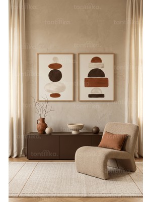 Tontilika Minimalist Geometrik Formlar 2'li Ahşap Çerçeveli Tablo Seti