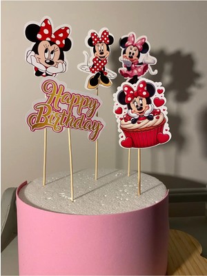 Sinek Kupası Tasarım Minnie Mouse Doğum Günü Pasta Süsü Doğum Günü Süsü