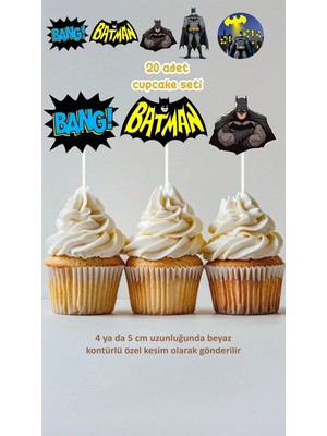 Sinek Kupası Tasarım Batman Temalı Cupcake Süsü Pasta Süsü Doğum Günü Süsü 20'li