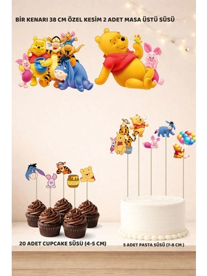 Sinek Kupası Tasarım Winnie The Pooh Doğum Günü Süsü Seti - Pasta Süsü, Cupcake Süsü, Pano Masa Üstü Süsü