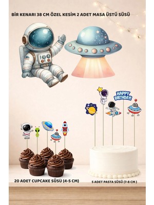 Sinek Kupası Tasarım Uzay Konsept Doğum Günü Süsü Seti - Pasta Süsü, Cupcake Süsü, Pano Masa Üstü Süsü