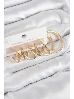 Marsilyan Pirinç Halka Model Gold Renk Kadın Set Küpe - TJ-BKP11049