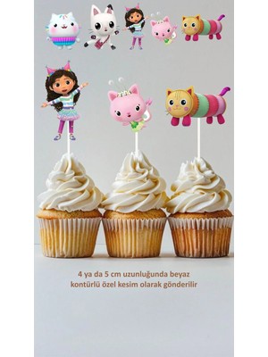 Sinek Kupası Tasarım Gabby Dollhouse Hayal Evi Konsept Kürdanlı Cupcake Süsü Doğum Günü Süsü *20'li Kalın Kağıt