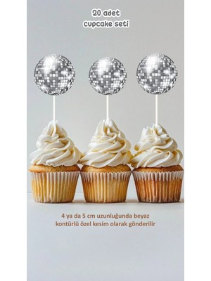 Sinek Kupası Tasarım Disko Topu Temalı Cupcake Süsü Pasta Süsü Doğum Günü Süsü 20 Adet