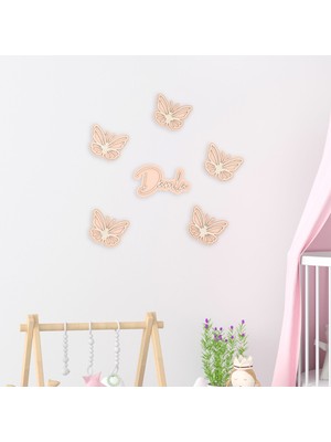 Hippodeco Isimli Ahşap Kelebek Duvar Süsü 5’li Set – Çocuk Odası Dekoru | 5 Renk Seçeneği, Kişiye Özel