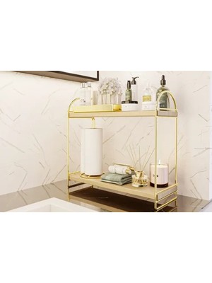Vivense Bino Mutfak Banyo Düzenleyici Raf, 2 Katlı, Gold
